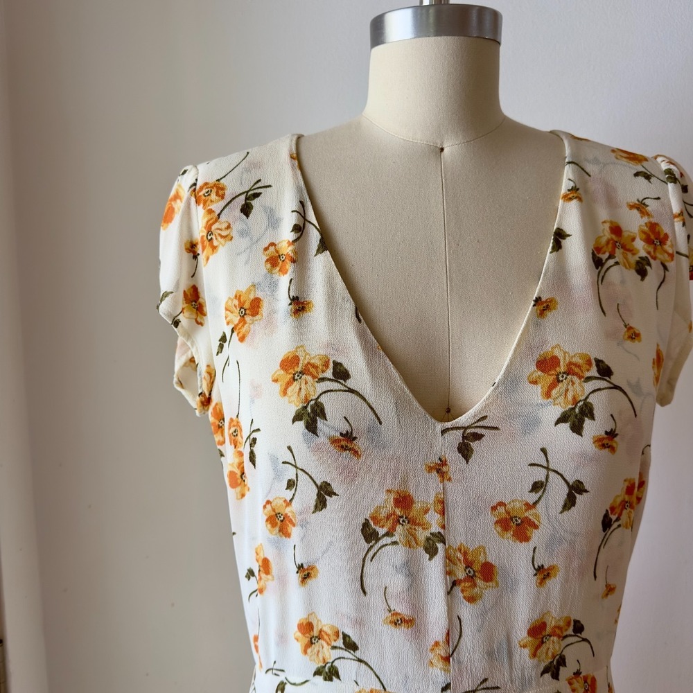 Reformation Floral Wellfleet Back Cutout V-neck Midi Dress-Sz 12-Limonada Print - Picture 2 of 16